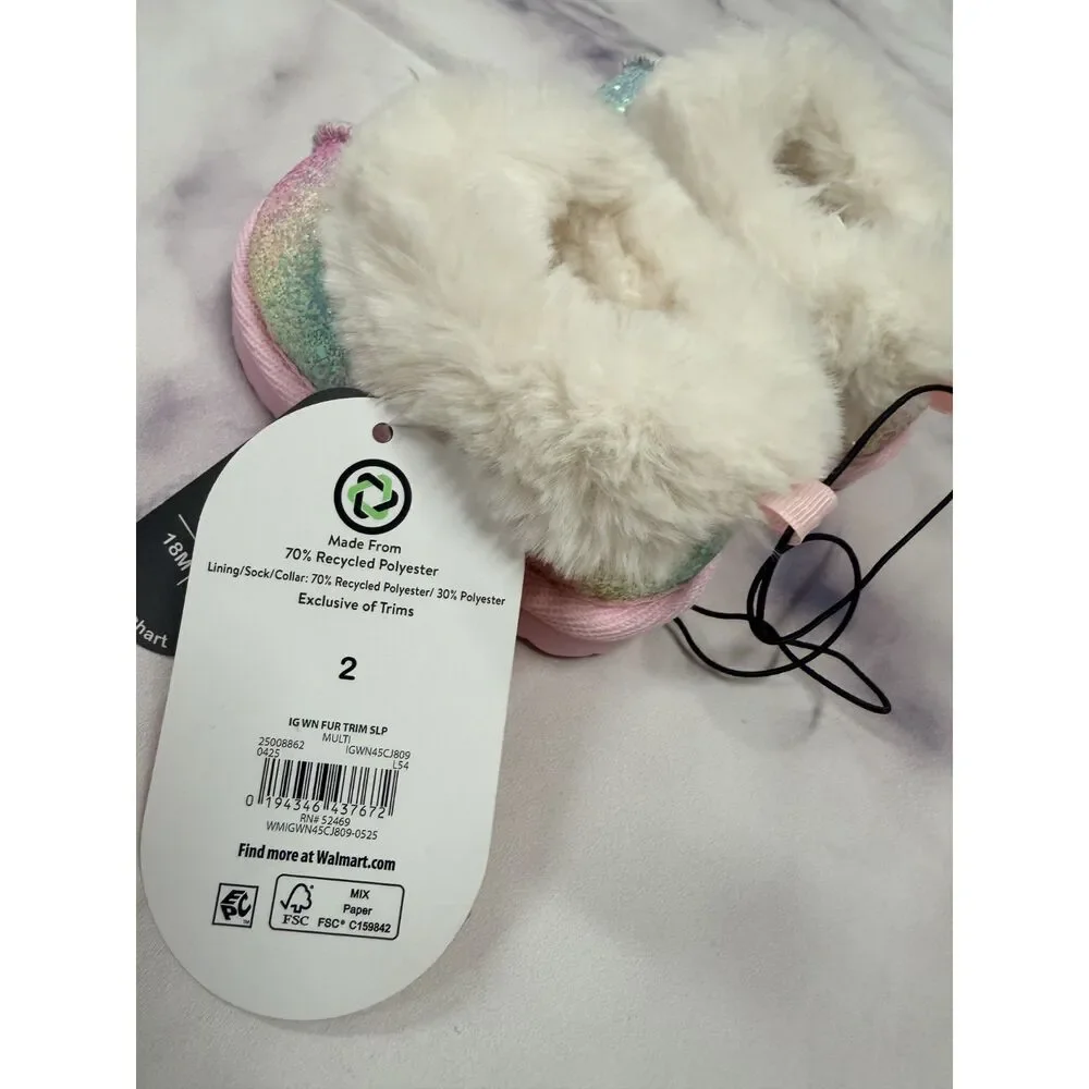 Wonder Nation Baby Girls Faux Fur Trim Multi Glitter Slippers